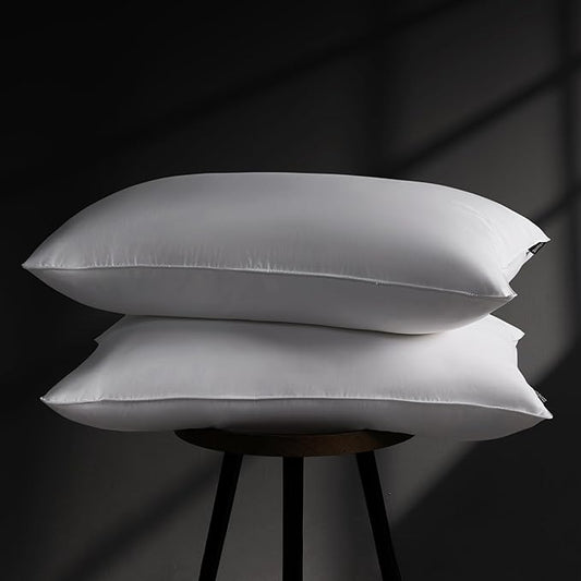 DOWNSTORIA Goose Feather Down Pillow Standard Size Set of 2, Hotel Collection Bed Pillows for Sleeping, 2 Pack, Down Surrounded Soft Medium Firm Pillows for Side Back Sleepers 20 x 26 in.