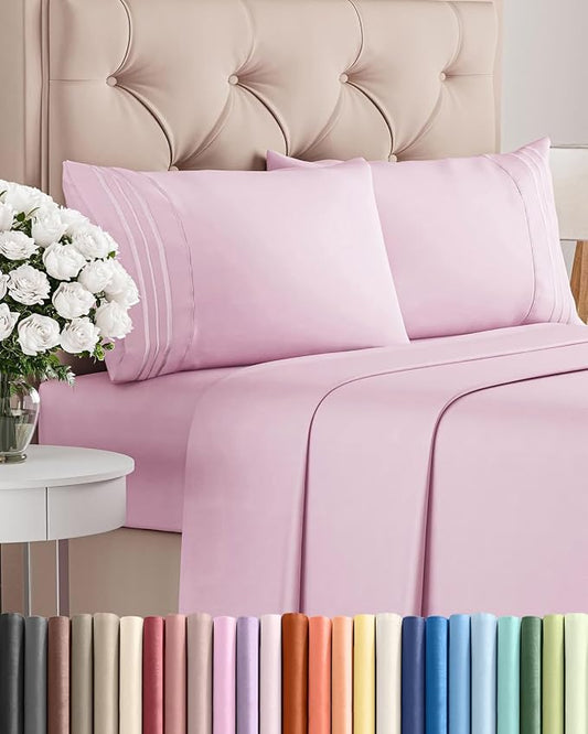 Full Size 4 Piece Sheet Set - Comfy Breathable & Cooling Sheets - Hotel Luxury Bed Sheets for Women and Men - Deep Pockets, Easy-Fit, Soft and Wrinkle Free Sheets - Light Pink Oeko-Tex Bed Sheet Set