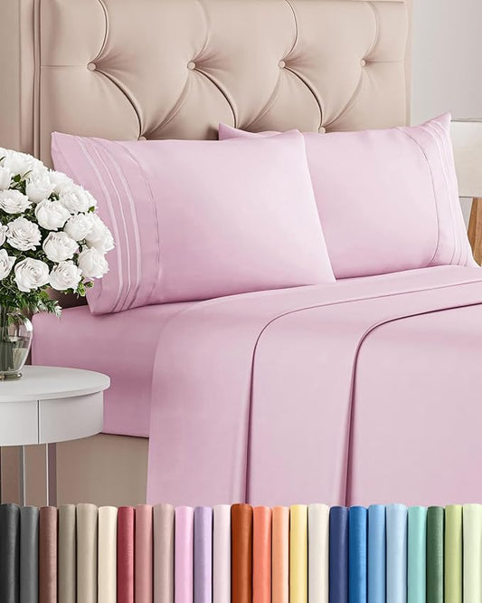 King Size 4 Piece Sheet Set - Comfy Breathable & Cooling Sheets - Hotel Luxury Bed Sheets for Women and Men - Deep Pockets, Easy-Fit, Soft and Wrinkle Free Sheets - Light Pink Oeko-Tex Bed Sheet Set