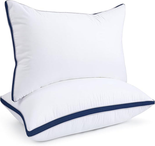 viewstar Bed Pillows Queen Size Set of 2, Firm Support Down Alternative Gusseted Pillows for Side, Back, or Stomach Sleepers, Navy