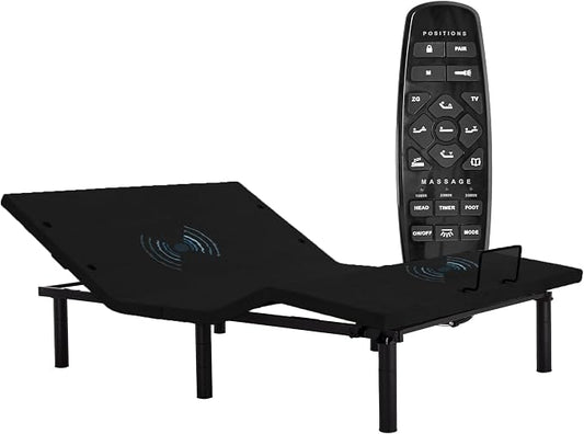 Fromann Adjustable Electric Queen Bed Base Frame with Massage,USB Type-C Ports, Zero Gravity, Under Bed Led Lighting and Three Leg Height (Black)