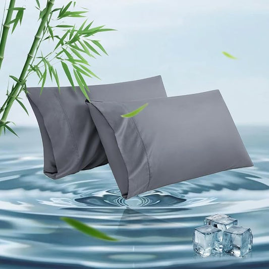 Standard Pillowcases, Cooling Viscose from Bamboo Pillow Covers with Envelope Closure, Soft Moisture-Wicking for Hot Sleepers, Hair and Skin-Friendly, Gray, 2 Pack