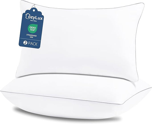 CozyLux Soft Supportive Bed Pillows for Side and Back Sleepers, Oeko-Tex Certified Down Alternative Filling, Hotel Quality Fluffy Sleeping Pillow, White, Queen - 18" x 28", 2 Pack
