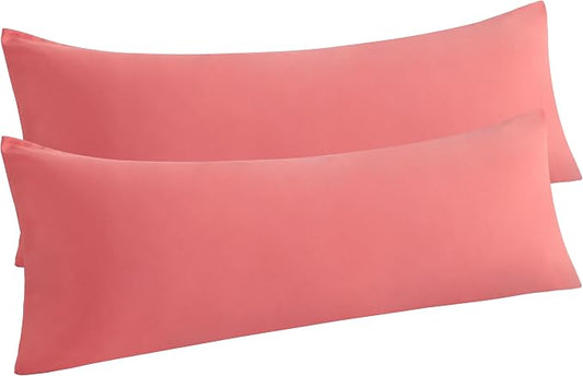 NTBAY 2 Pack Body Pillowcases, Coral Pink, Microfiber, 20x54 Inches, Soft, Wrinkle, Fade Resistant, Envelope Closure