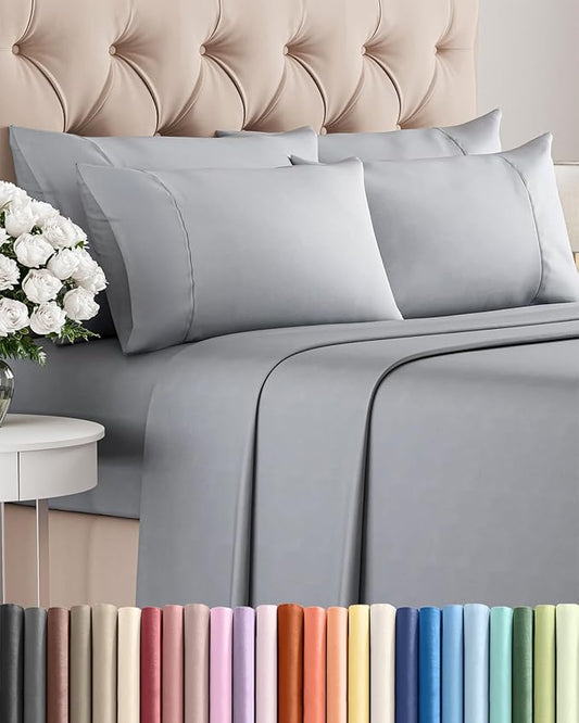 Full 6 Piece Sheet Set - Comfy, Breathable & Cooling - Hotel Luxury Bedding for Women, Men, Kids, Teens & Children - 1 Flat & 1 Fitted Sheet & 4 Pillowcases w/ Deep Pockets - Wrinkle Free - Steel Blue