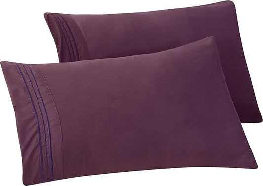 Elegant Comfort Solid Pillowcases 1500 Premium Hotel Quality Microfiber - Smooth Weave, Wrinkle and Stain Resistant, Easy Slip-On, 2-Piece Set, King Pillowcase, Purple