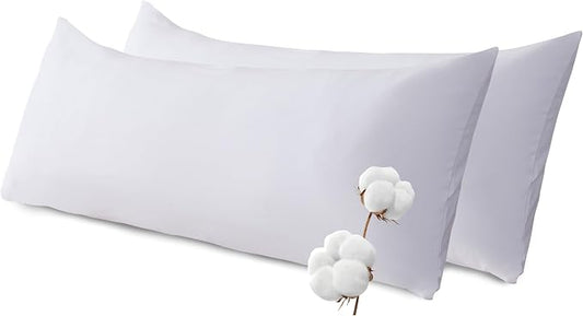 SHOUREN Cotton Memory Foam Body Pillow Insert (2 Pack)- Cooling Breathable Full Body Pillow for Side Sleeper - Soft Long Bed Pillow for Adults - 20 x 54 inch-White