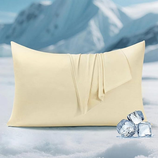 Elegear Cooling Pillow Cases for Hot Sleepers, Clean Fabric Silver Infused Cooling Pillowcase Q-Max>0.5, Soft Silky Pillowcases for Hair & Skin, Summer Zipper Pillowcase Cover Set of 2-Standard, Beige