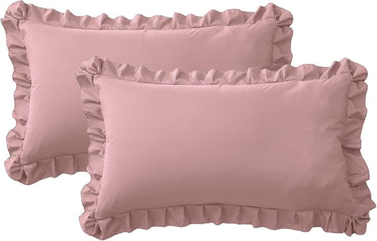 Ruffle Pillow Cases King Size Set of 2 – Soft Wrinkle Resistant Brushed Microfiber Ruffled Pillowcases –Envelope Pillow Shams Cover Festive Gift for Hotels, Guest Rooms 20x36 Inch (Pink)
