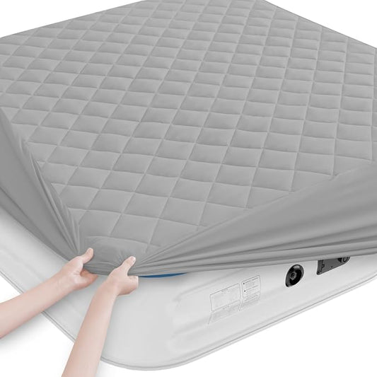 Twin Mattress Pad, Soft Quilted Air Mattress Topper Twin with Extra Deep Pocket, Breathable and Noiseless Air Mattress Cover Mattress Pad Fits Up to 23 Inch, Grey