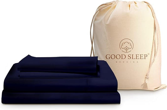 Good Sleep Bedding 100% Egyptian Cotton Bed Sheets King Size, 4 Piece Silky Sateen Weave King Bed Sheets, Ultra-Soft & Durable Hotel Luxury, 16" King Sheets Deep Pocket - Navy Blue