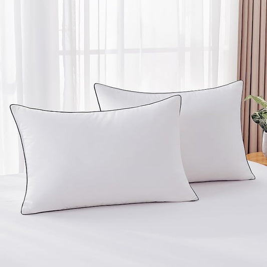 Feather Down Pillows King Size Set of 2, Luxury Hotel Collection Bed Pillow 2 Pack, Airyfil Powered Fillings & Feathers, Fluffy Plush for Side Sleepers, Firm, 20x36 in, 100% Cotton