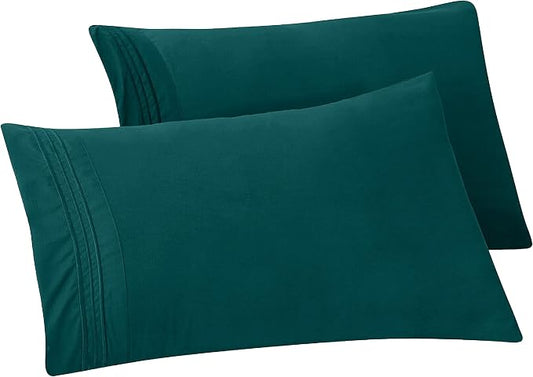 Elegant Comfort Solid Pillowcases 1500 Premium Hotel Quality Microfiber - Smooth Weave, Wrinkle and Fade Resistant, Easy Slip-On, 2-Piece Set, King Pillowcase, Marine Teal