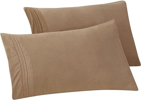 Elegant Comfort Solid Pillowcases 1500 Premium Hotel Quality Microfiber - Smooth Weave, Wrinkle and Stain Resistant, Easy Slip-On, 2-Piece Set, Standard/Queen Pillowcase, Taupe