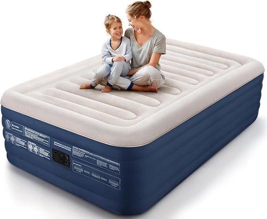 KINGJERRY Twin XL Air Mattress with Built in Pump, Upgraded 5-Layer Air Chamber, 18" Raised Inflatable Mattress, 500 lbs Heavy-Duty Support, 48Hr Leak-Tested Blow Up Bed for Home Guests & Camping