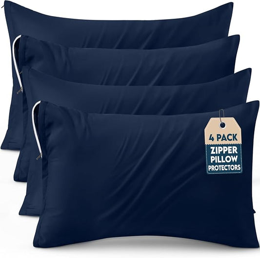 Utopia Bedding 4 Pack Pillow Protectors with Zipper King Size, Soft Brushed Microfiber Fabric Pillow Cases, Shrinkage and Fade Resistant Pillow Covers (Navy)