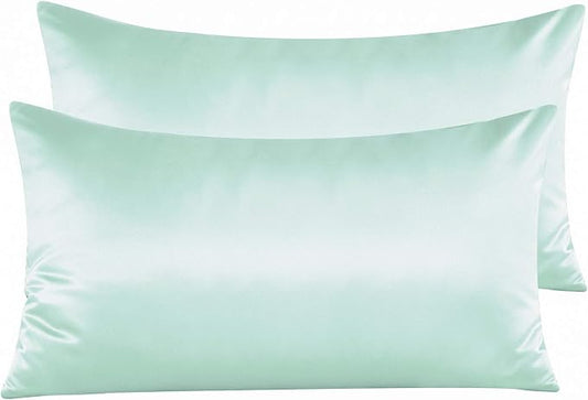NTBAY Zippered Satin Pillow Cases for Hair and Skin, Luxury King Hidden Zipper Pillowcases Set of 2, 20x36 Inches, Cyan