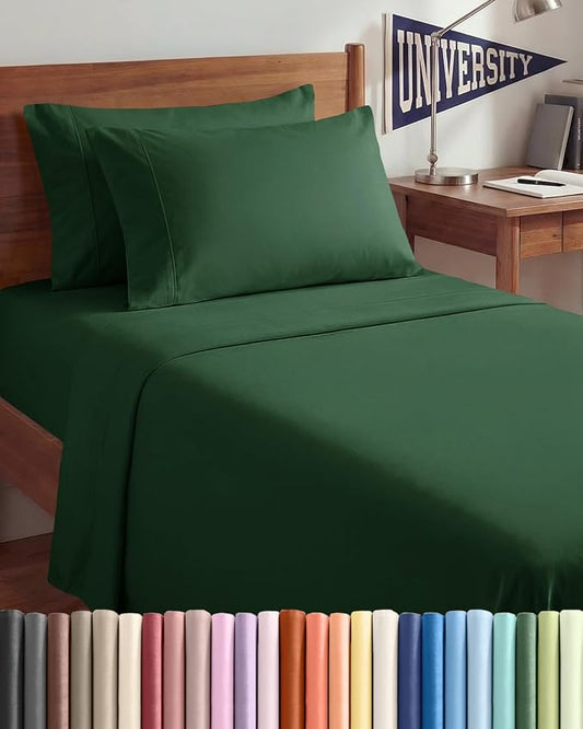 Twin XL 4 Piece Sheet Set - Comfy, Breathable & Cooling - Hotel Luxury Bedding for Women, Men, Kids, Teens & Children - 1 Flat & 1 Fitted Sheet & 2 Pillowcases w/ Deep Pockets - Wrinkle Free - Emerald