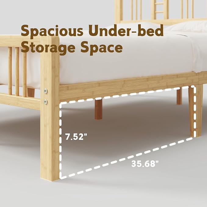 10 Inch High Bamboo Full Size Bed Frame with Headboard and Footboard, Wood Full Bed Frame No Box Spring Needed Heavy Duty, Metal Slat Support, Easy Assembly, Noise Free, Reinforced