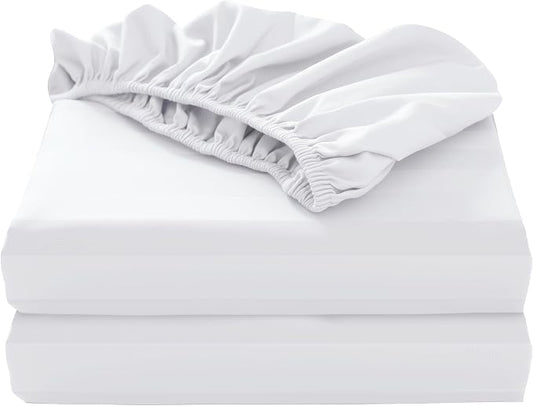 2-Pack Pure Cotton Fitted Sheet Queen Size, 600 Thread Count 16" Deep Pocket Egyptian Cotton Fitted Sheet (2pcs, Queen, Stripted White)