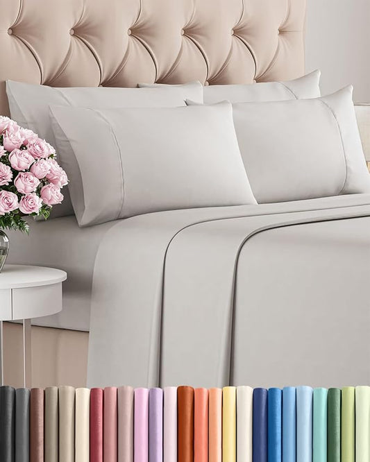 Cal King 6 Piece Sheet Set - Comfy, Breathable & Cooling - Soft Hotel Luxury Bedding for Women, Men, Kids, Teens and Children - 1 Flat & 1 Fitted Sheet & 4 Pillowcases with Deep Pockets - French Grey