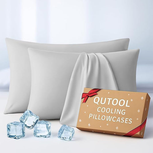 Premium Cooling Pillowcases Standard Size Set of 2 for Hot Sleepers&Night Sweats Beauty Sleep Reduces Wrinkles&Frizz Softer Than Silk Pillow Cover Oeko-TEX Certified Grey Breathable