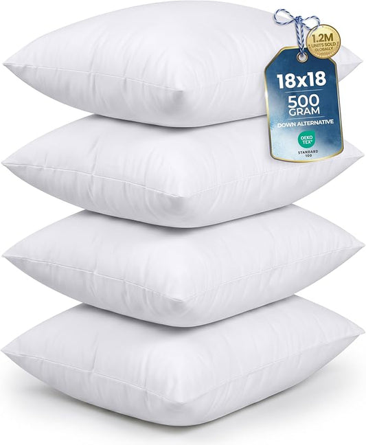 Utopia Bedding Throw Pillows (Set of 4, White) – 18 x 18 Inches Down Alternative Pillows for Bed, Sofa, and Couch - Fluffy Decorative Stuffer Pillow for Indoors & Outdoors