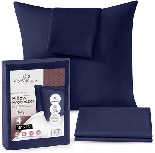 CIRCLESHOME Throw Pillow Protectors - 100% Cotton Breathable Pillowcases - 18 X 18 Square Pillowcases - Protects Pillows from Dirt, Dust and Debris (Square Pillow - 4 Pack- 18x18)