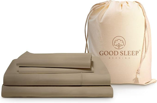 Good Sleep Bedding 100% Egyptian Cotton King Size Sheets Set, 4 Piece Silky Sateen Weave King Bed Sheets, Ultra-Soft & Durable Hotel Luxury, 16" King Size Sheets Deep Pocket Set - Taupe