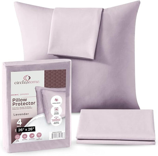 CIRCLESHOME European Pillow Protectors - 100% Cotton Breathable Pillowcases - 26 X 26 Square Pillowcases - Protects Pillows from Dirt, Dust and Debris (European- 4 Pack- 26x26)