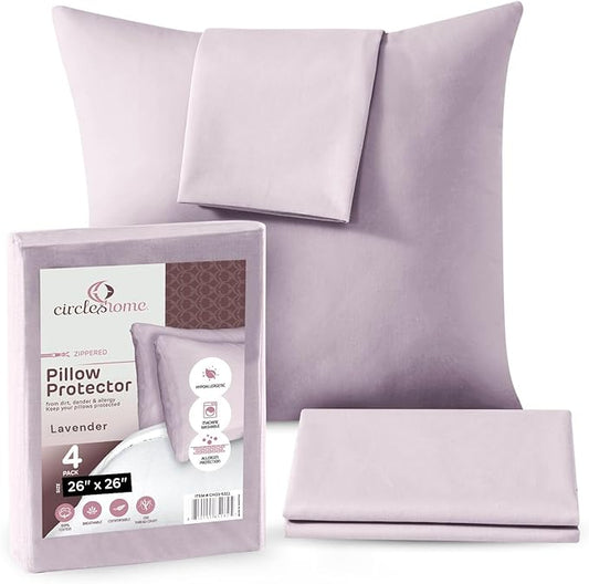 CIRCLESHOME European Pillow Protectors - 100% Cotton Breathable Pillowcases - 26 X 26 Square Pillowcases - Protects Pillows from Dirt, Dust and Debris (European- 2 Pack- 26x26)