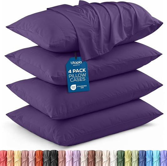 Utopia Bedding Standard Pillowcases - 4 Pack - Envelope Closure - Soft Brushed Microfiber Fabric - Shrinkage and Fade Resistant Pillow Covers Standard Size 20 X 26 Inches (Standard, Egg Plant)