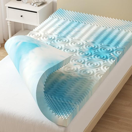 DUMOS 3 Inch Memory Foam Mattress Topper Twin, 5-Zone Cooling Gel Infused Pressure Relief Bed Topper for Back & Hip Pain, Soft Dorm RV Camping Mattress Pad, Blue