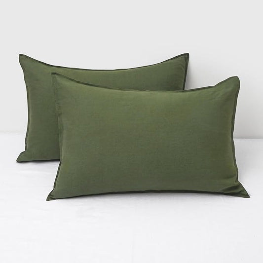 CHUFFED Linen Pillowcases 2 Pack 100% Linen Standard Pillow Cases, Breathable and Cooling Washed Pillowshams with Zipper Closure, 20x26 Inches,Mossy Green