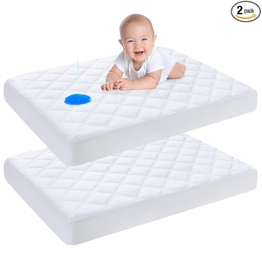 Yoofoss Waterproof Pack and Play Mattress Protector 2 Pack, Quilted Pack and Play Mattress Pad Cover Ultra Soft and Breathable, Playpen/Playard Mattress Sheet for Standard Pack n Play Size 39''x27''