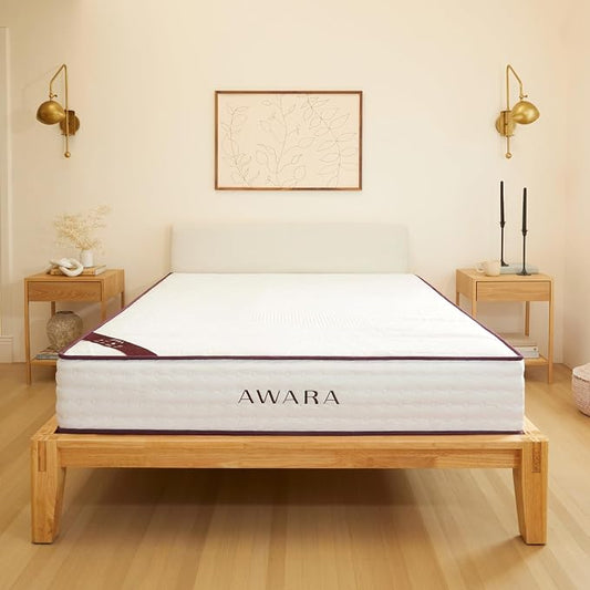 AWARA Natural Hybrid California King Mattress 10 Inch - Certified Natural Latex - Sustainable New Zealand Wool - Steel Springs - 365-Night Trial White