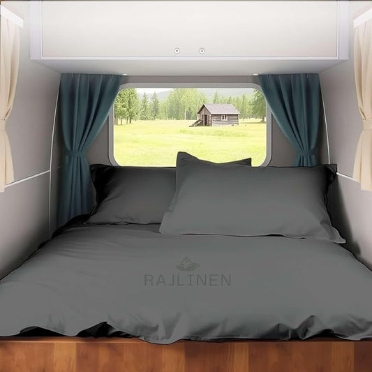 Rajlinen Queen RV Camper Sheet Set (60x80) – 100% Egyptian Cotton, Soft & Cooling, 16” Deep Pocket Fitted Sheet, Luxury Hotel Quality Bedding for RVs, Campers & Motorhomes (Dark Grey Solid)