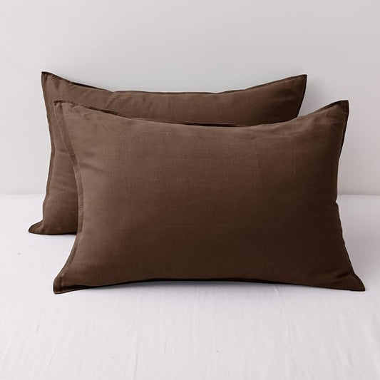 CHUFFED 100% French Linen Pillow Cases Queen Size Set of 2, Stone Washed Flax Pillow Shams with Zipper Closure - Breathable & Cooling for Hot Sleepers,20x30 Inches, Cocoa