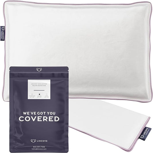 Lincove 100% Cotton Sateen Pillow Protector Cover - Zipper Pillow Cover - 500 Thread Count Luxury Cotton - Zippered Dust Pillow Protector Bed Pillow Case, Queen, 20”x30” – 2 Pack