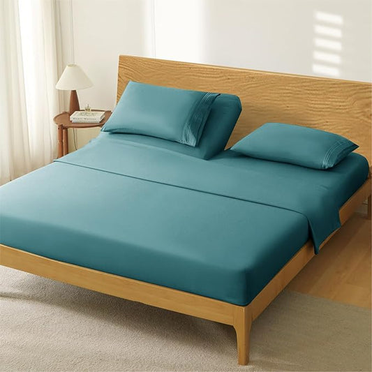 Manyshofu 4 Piece Split Head King Sheets Sets for Adjustable Bed Sheet, Flex Head Split Top King Sheets Teal Sheet Set - 1800 Thread Count Bedding Set with 14-16 Inch Deep Pockets