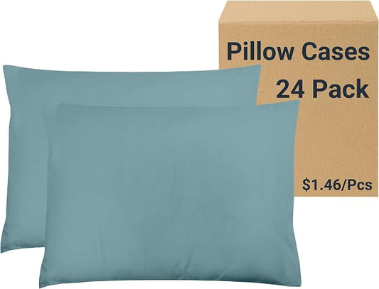 ZPECC Pillow Cases Bulk 24 Pack - Standard Pillowcases with Envelope Closure, Soft Brushed Microfiber Pillow Cover for Hotel Airb&bs Hospital Bedding Essential, Grayish Blue