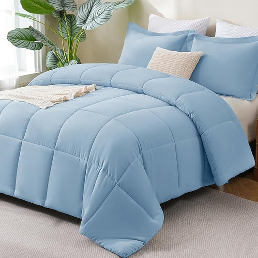 CozyLux Oversized Queen Comforter Set, 270GSM Baby Blue Bedding Sets for All Seasons, 3 Pieces 98x98 Bed Set with 1 Down Alternative Comforter and 2 Pillow Shams, Soft, Lightweight, Breathable