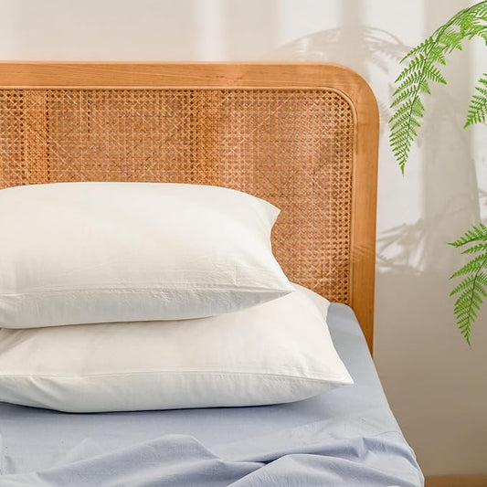 BESTOUCH 100% Washed Cotton Pillowcase for Hair and Skin Linen Feel Soft Comfortable Breathable 2 Set Pillow Case with Envelope Closure Solid Off White King 20x36 Inches