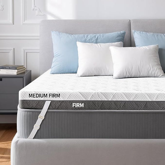 Firm Mattress Topper Queen 3-Inch: Dual-Sided Medium Firm & Firm Mattress Pad, High Density Memory Foam for Back Pain Relief, Cooling Washable Anti-Slip Cover, CertiPUR-US Oeko-TEX Certified, 80x60
