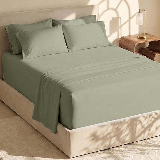 Hearth & Harbor Extra Deep Pocket Sheets - Fits Mattress 18-24 Inches Deep - Extra Deep Pocket Split King Size Sets - 7 Piece Split King Size - Sage