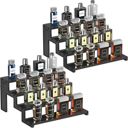 Lifewit Cupcake Stand, Perfume Cologne Organizer, Tool-Free Assembly, Display Riser, Spice Rack, Figurine Holder, Makeup Storage, Room Decor, Party Decorations, Black, 12″ 4 Tier, 2 Pcs
