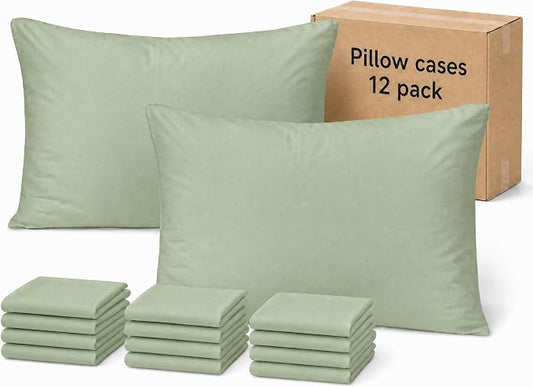 ZPECC Pillow Cases Standard Size Set of 12, 20x26 Envelope Closure Pillowcases, Soft Plain Brushed Microfiber Covers Hypoallergenic Breathable, Sage Green