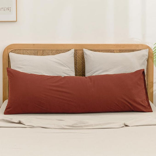 BESTOUCH 100% Washed Cotton Pillowcase for Hair and Skin Linen Feel Soft Comfortable Breathable 1 Pcs Pillow Case with Envelope Closure Solid Crimson Red Body 20x54 Inches