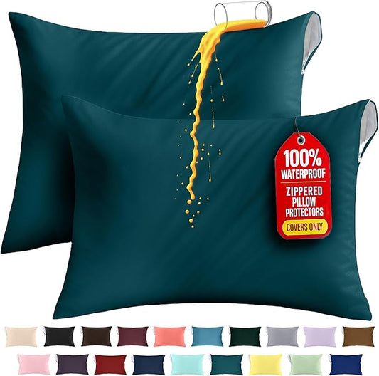 Utopia Bedding Premium 100% Waterproof Pillow Protectors with Zipper King Size (Set of 2), Bed Bug and Dust Mite Proof Zippered Pillow Covers, Pillow Encasement Cases, Teal