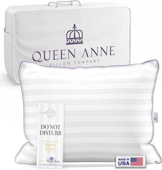 Queen Anne Hotel Pillows Standard Size Bed Pillow for Sleeping – Adjustable Luxury Down Alternative for Side & Back Sleepers, Soft Support, Cooling, Hypoallergenic, Made in USA